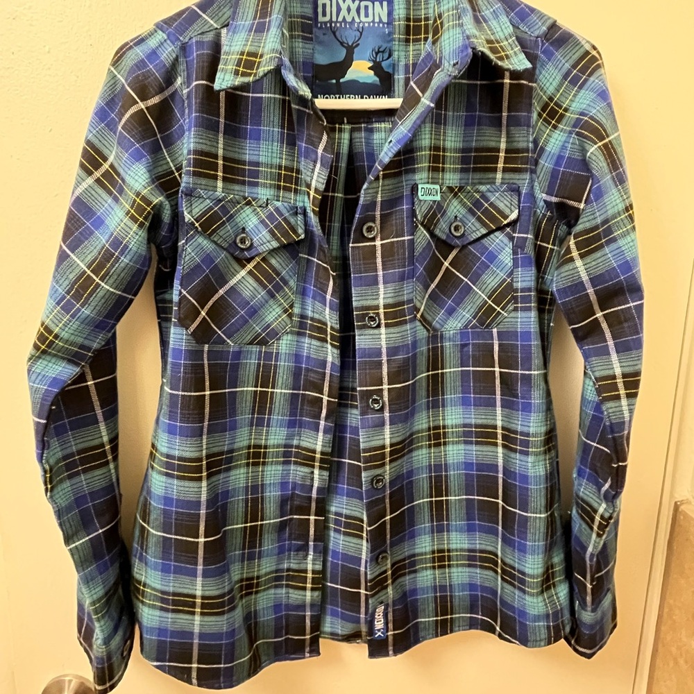 DIXXON Blue and Green Casual Button Down Shirt
